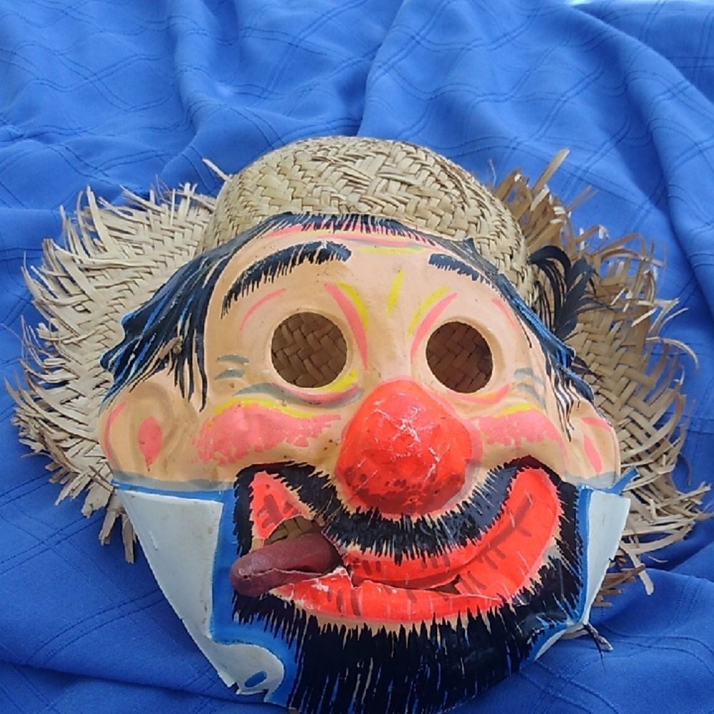 Ben Cooper Halloween Mask Cigar, Hobo Old Man Costume Straw Hat Mask w feather